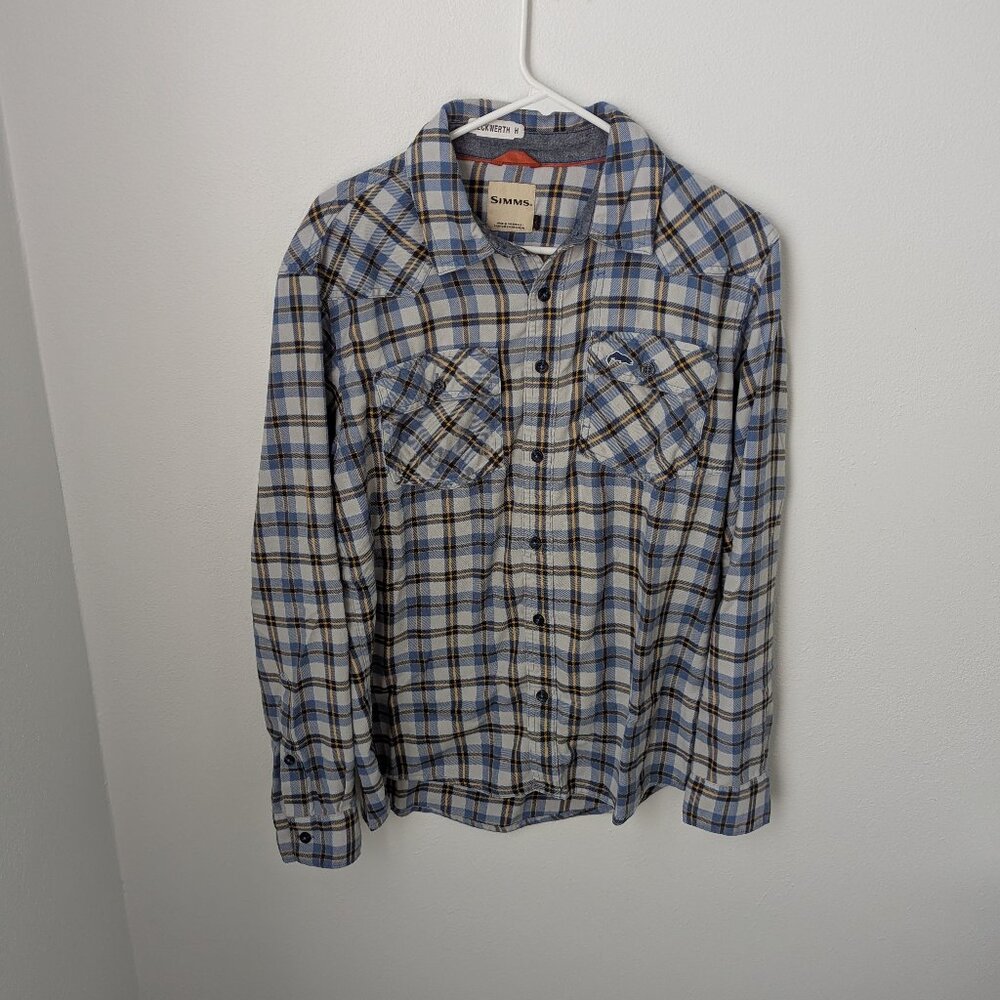 Simms Fishing Long Sleeve Plaid Button Down, Medium